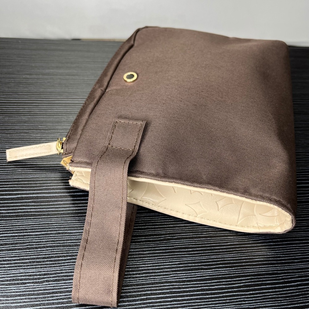 Bvlgari Toiletry Bag Emirates Pouch Brown Canvas Travel Case Gold Logo Organizer